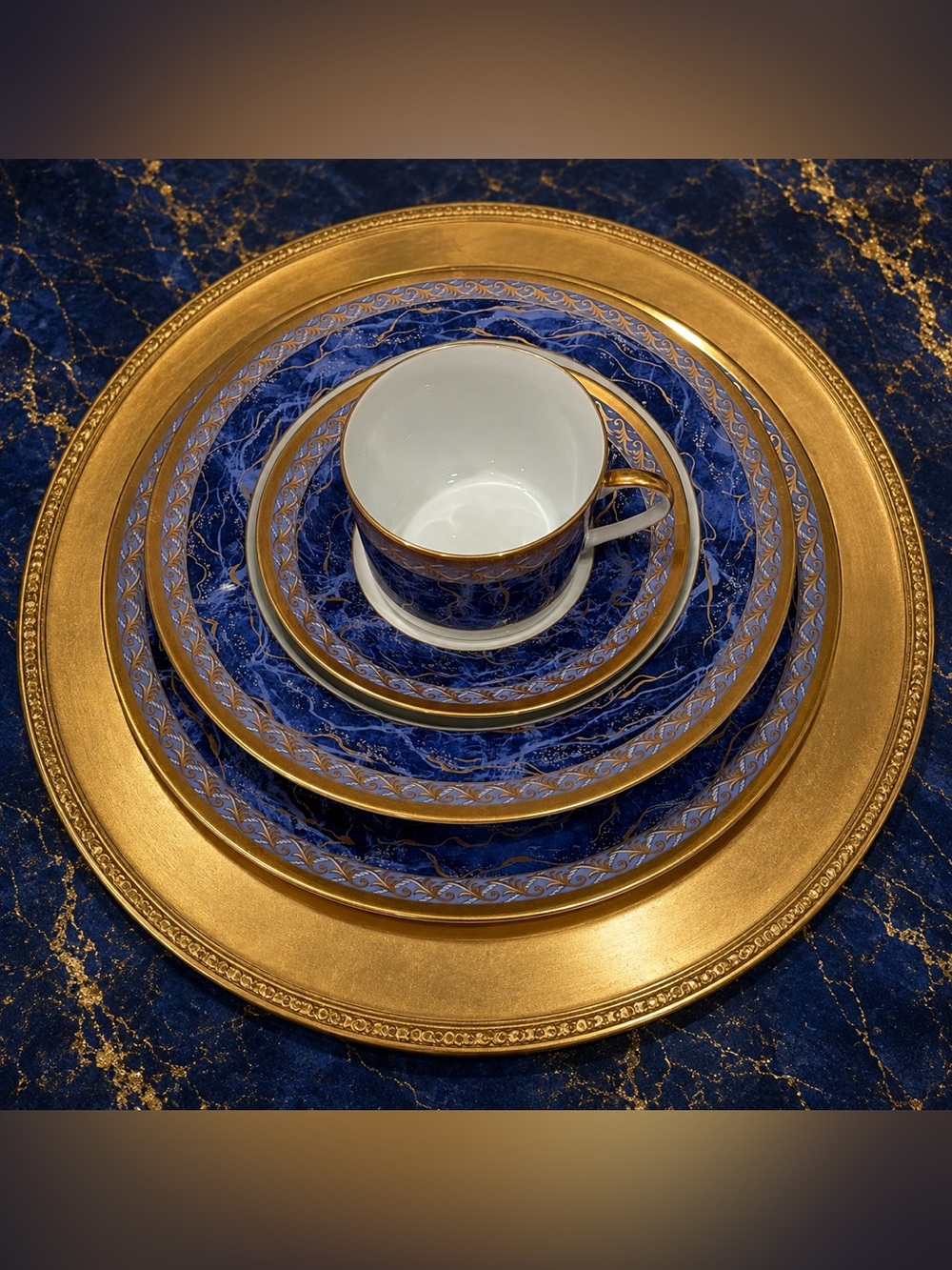 5pcs Christian Dior Azure Royale Fine Original Art Service 90s Vintage Porcelain